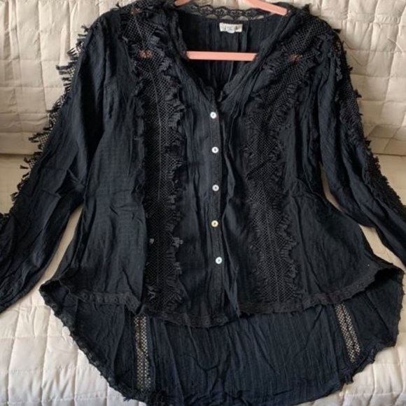 POL Boho Goth Black Lace Woven Blouse Top NEW - Picture 9 of 9
